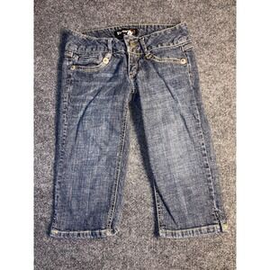 Rewind Capri Jeans Womens 0 Blue Denim Contrast Stitch Low Rise Flap Pocket Back